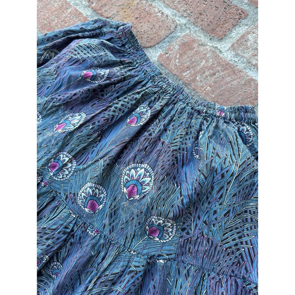 Vintage Joby Design Full Maxi Skirt‎ Peacock Feather Teal Purple S/M  Boho USA - Picture 6 of 12